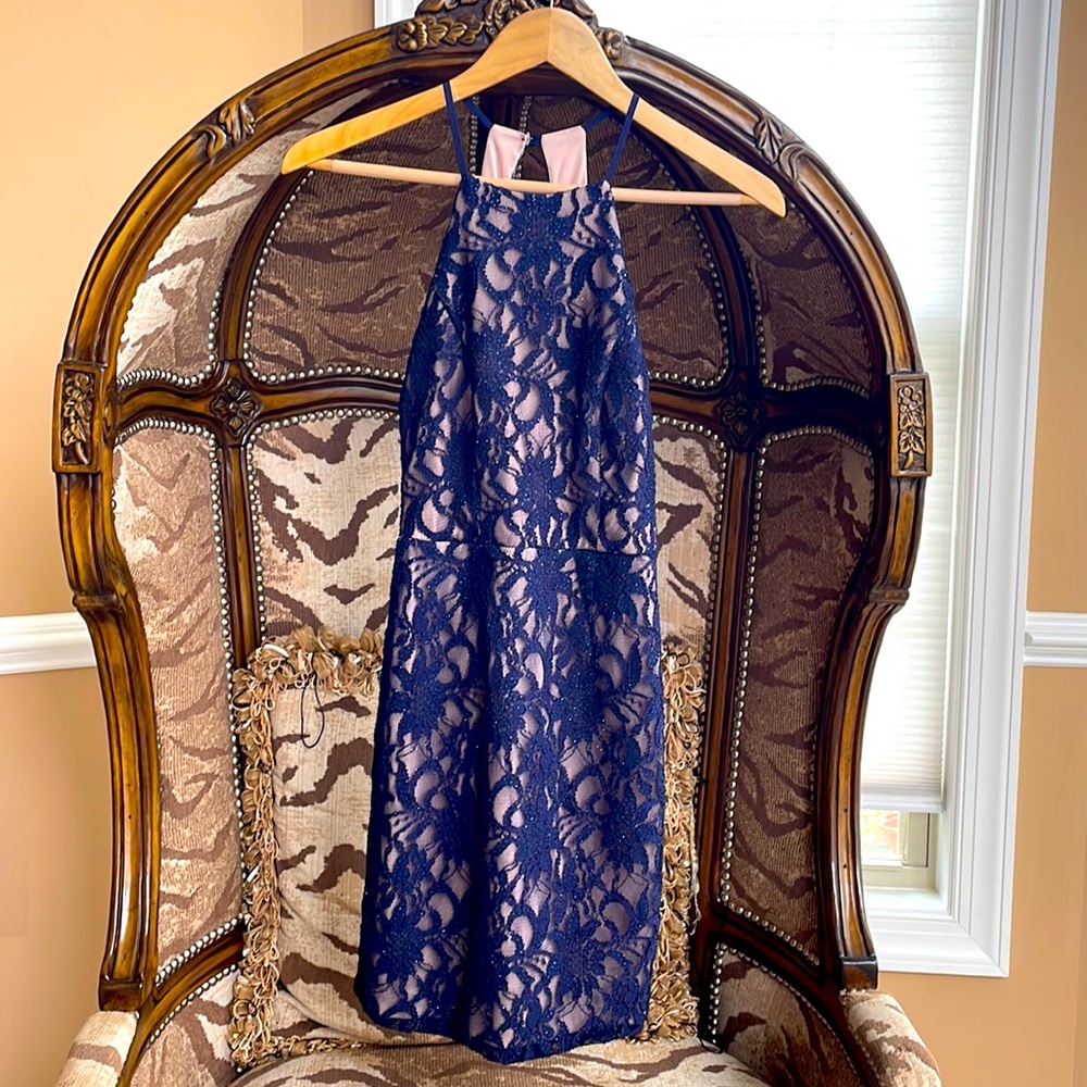 Shimmery navy lace dress
